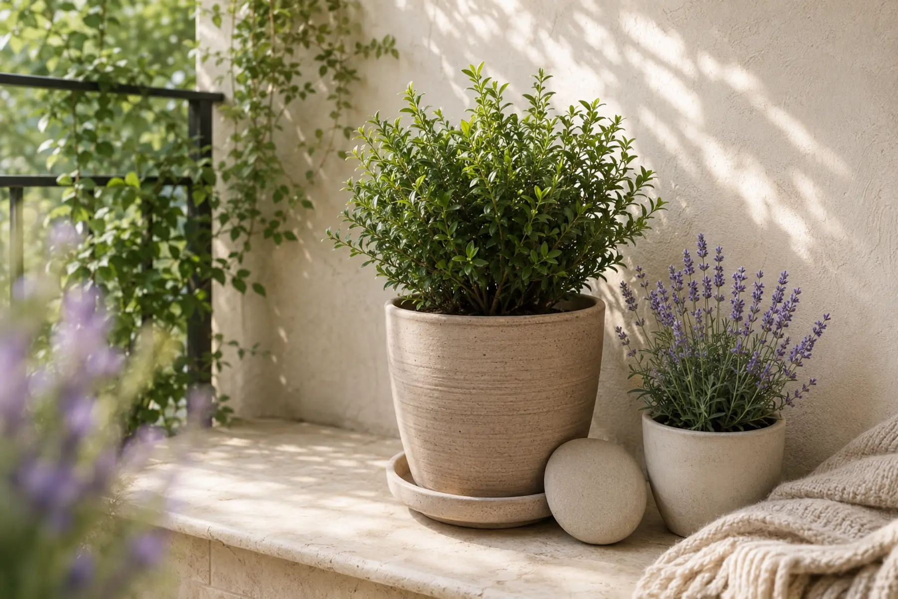 Living pet memorial with a potted plant and small remembrance marker