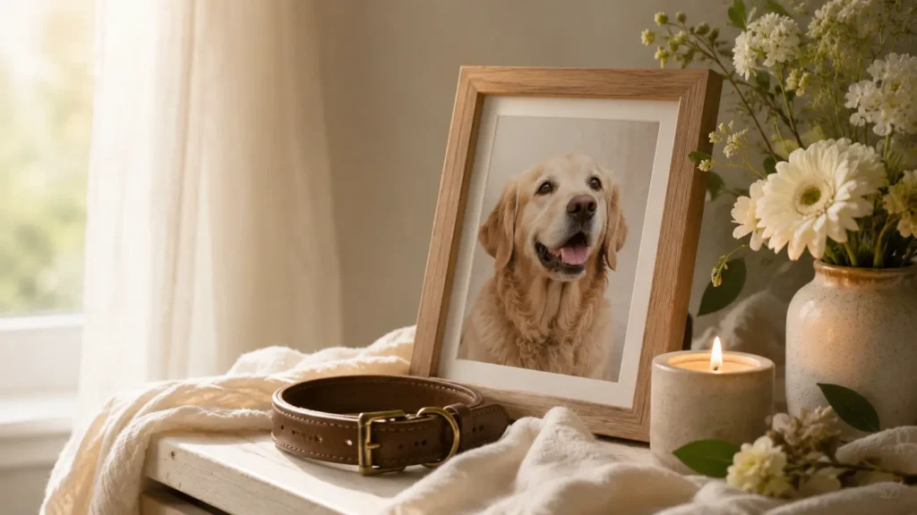 Gentle memorial scene for a dog loss first 24 hours guide